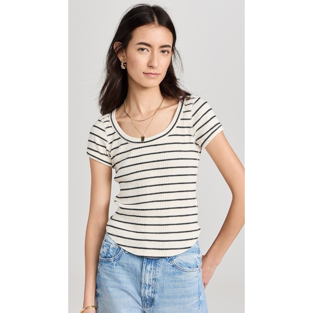 Mother Denim Women's Itty Bitty Tee Ribbed Scoop-Neck Striped Top SZ XS $115